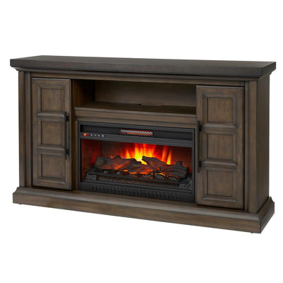 Halwell 63 in. Media Console Infrared Electric Fireplace in Warm Brown with Espresso Top - Super Arbor
