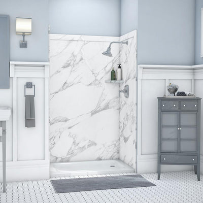 Elegance 36 in. x 48 in. x 80 in. 9-Piece Easy Up Adhesive Alcove Shower Wall Surround in Calacatta White - Super Arbor