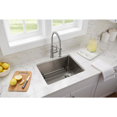 Tight Radius Stainless Steel 33 in. 18-Gauge 2-Hole Single Bowl Dual Mount Kitchen Sink with Grid and Strainer - Super Arbor