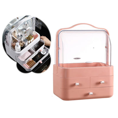 CozyBlock Large Makeup Container Box, Dustproof Makeup Organizer, Enclosed Cosmetic Protective Storage Drawer in Pink - Super Arbor