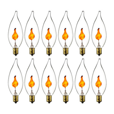 Sunlite 3-Watt CA10 Decorative Chandelier Flicker Incandescent Flame Tip E12 Base Light Bulbs (12-Pack) - Super Arbor