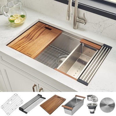 30 in. Single Bowl Undermount 16-Gauge Stainless Steel Ledge Kitchen Sink with Sliding Accessories - Super Arbor