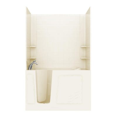 Rampart Nova Heated 5 ft. Walk-in Whirlpool Bathtub with 6 in. Tile Easy Up Adhesive Wall Surround in Biscuit - Super Arbor
