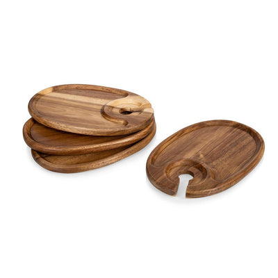 9 in. x 6 in. x 0.5 in. Acacia Wood Wine & Appetizer Plates (Set of 4) - Super Arbor