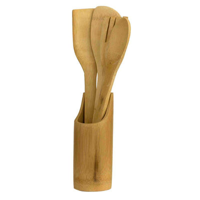5-Piece Natural Bamboo Utensil Set with Sculptural Holder - Super Arbor
