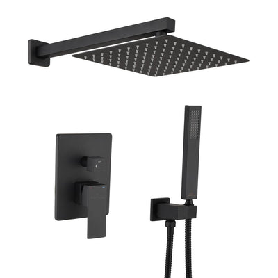 Shower System Wall Mounted with 10 in. Square Rainfall Shower head and Handheld Shower Head Set, Matte Black - Super Arbor