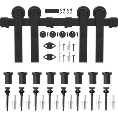 10 ft./120 in. Frosted Black Strap Sliding Barn Door Track Hardware Kit for Double Wood Doors Non-Routed Floor Guide - Super Arbor