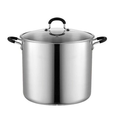 12 qt. Stainless Steel Stock Pot in Black and Stainless Steel with Glass Lid - Super Arbor