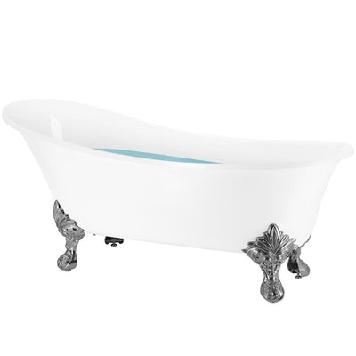 Clawfoot Bathtub - 69 in. Glossy White Acrylic Bathtub - Modern Flat Bottom Stand Alone Tub - Luxurious SPA Tub - Super Arbor