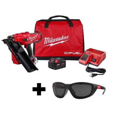M18 FUEL 3-1/2 in. 18-Volt 30-Degree Lithium-Ion Brushless Framing Nailer Kit and Polarized Tinted Safety Glasses - Super Arbor