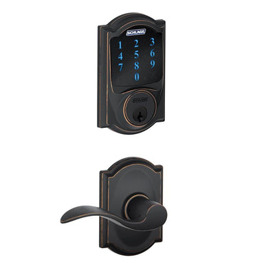 Camelot Aged Bronze Connect Smart Door Lock with Alarm and Accent Door Lever - Super Arbor