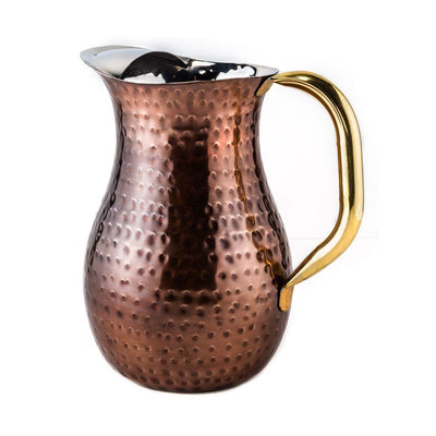 2.25 Qt. Decor Antique Copper Hammered Water Pitcher, Brass Ice Guard and Handle - Super Arbor
