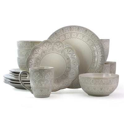 16-Piece Modern White Lace Stoneware Dinnerware Set (Service for 4) - Super Arbor