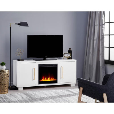 Shelby 55 in. Media Console with 18 in. Electric Fireplace TV Stand in White - Super Arbor