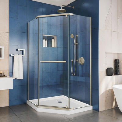 Prism 34.125 in. x 34.125 in. x 72 in. Semi-Frameless Neo-Angle Pivot Shower Enclosure in Brushed Nickel - Super Arbor