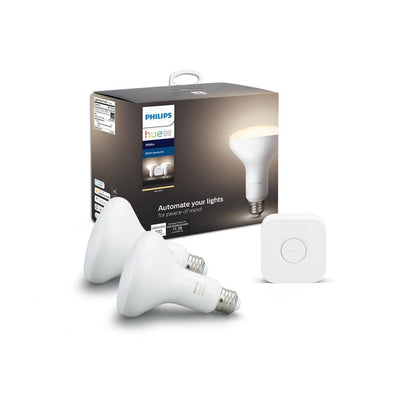 Philips Hue White BR30 LED 65W Equivalent Dimmable Wireless Smart Light Bulb Starter Kit (2 Bulbs and Bridge) - Super Arbor