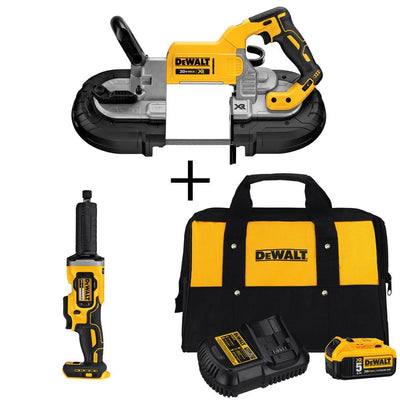 20-Volt MAX Li-Ion Cordless Band Saw(Tool-Only) with Bonus 1-1/2 in. Die Grinder(Tool-Only), Battery 5Ah, Charger & Bag - Super Arbor