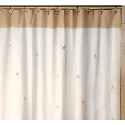 Dragonfly 70 in. x 72 in. Tan, Natural and Brown 100% Cotton Shower Curtain, Curtain Hooks and Bath Rug Set - Super Arbor