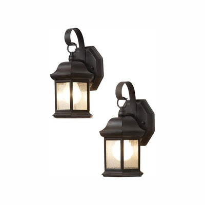 1-Light Bronze Outdoor Wall Lantern Sconce with Seeded Glass (2-Pack) - Super Arbor