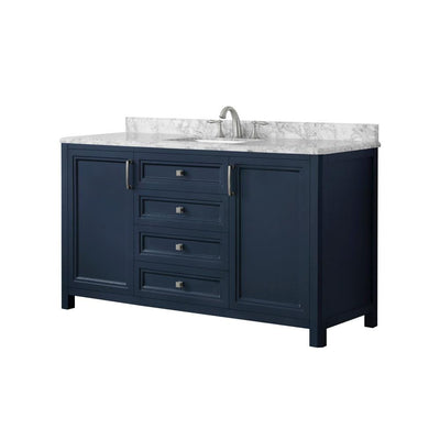 Sandon 60 in. W x 22 in. D Bath Vanity in Midnight Blue with Marble Vanity Top in Carrara White with White Basin - Super Arbor