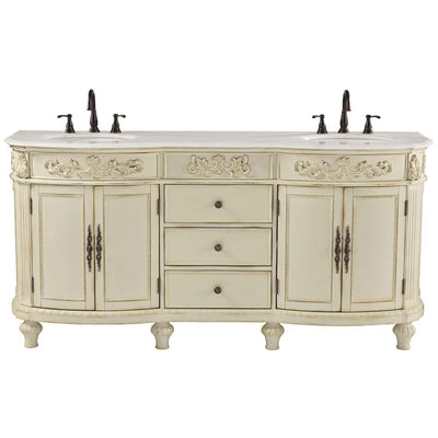 Chelsea 72 in. W Double Bath Vanity in Antique White with Marble Vanity Top in White - Super Arbor