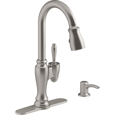 Arsdale Single-Handle Pull-Down Sprayer Kitchen Faucet with Soap/Lotion Dispenser in Vibrant Stainless - Super Arbor