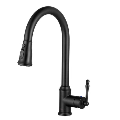 Easy-Install Single-Handle Pull-Down Sprayer Kitchen Faucet with Flexible Hose in Matte Black - Super Arbor