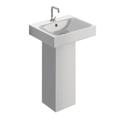 WS Bath Collections Momento Pedestal Sink Combo in Ceramic White with Faucet Hole - Super Arbor