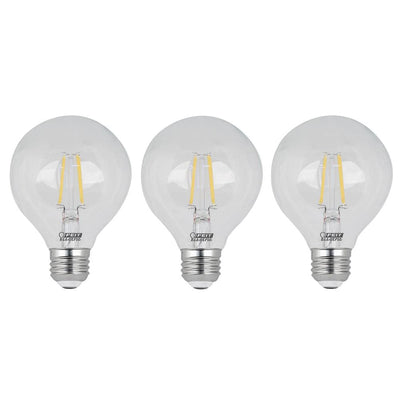 Feit Electric 60-Watt Equivalent G25 Dimmable Filament ENERGY STAR Clear Glass LED Light Bulb, Soft White (3-Pack) - Super Arbor
