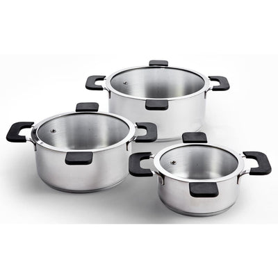 6-Piece Stainless Steel Inductive Pot Set with Straining and Hands-Free Glass Lids - Super Arbor