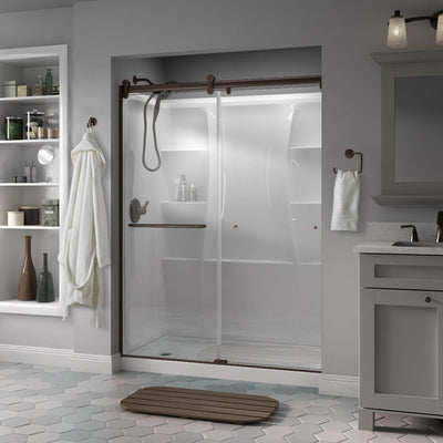 Simplicity 60 x 71 in. Frameless Contemporary Sliding Shower Door in Bronze with Clear Glass - Super Arbor
