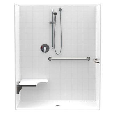 Accessible Smooth Tile AcrylX 60 in. x 30 in. x 74.3 in. 1-Piece ADA Shower Stall w/ Left Seat and Grab Bars in White - Super Arbor