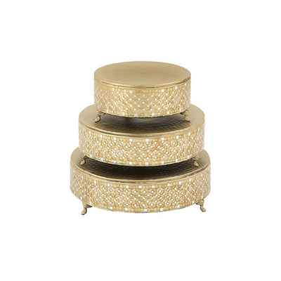 Gold Iron and Glass Mosaic Round Cake Stand (Set of 3) - Super Arbor