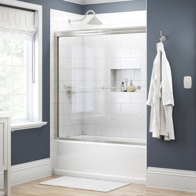 Lyndall 60 in. x 58-1/8 in. Semi-Frameless Traditional Sliding Bathtub Door in Nickel with Clear Glass - Super Arbor