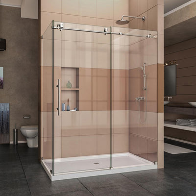 Enigma-X 34 1/2 in. D x 60.375 in. x 76 in. Frameless Corner Sliding Shower Enclosure in Brushed Stainless Steel - Super Arbor