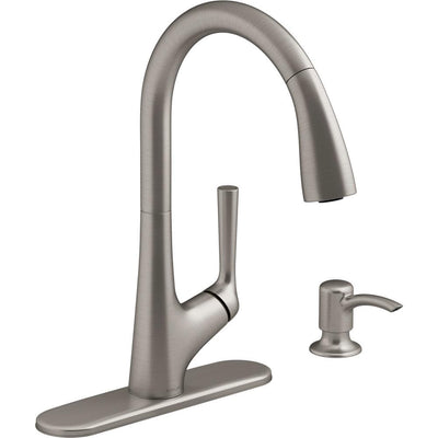 Elmbrook Single-Handle Pull-Down Sprayer Kitchen Faucet in Vibrant Stainless - Super Arbor