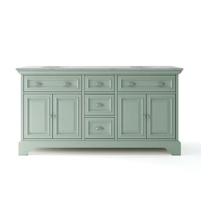 Sadie 67 in. W x 21.5 in. D Vanity in Antique Light Cyan with Marble Vanity Top in Natural White with White Sinks - Super Arbor