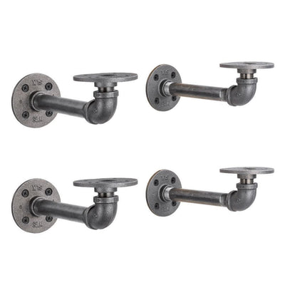 1/2 in. Black Pipe 7.75 in D x 2.5 in. H Wall Mounted Double Flange Shelf Bracket Kit (4-Pack) - Super Arbor