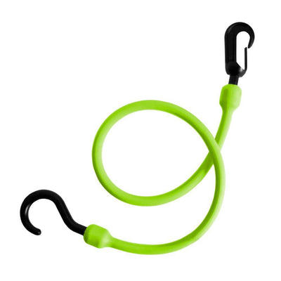24 in. Polyurethane Fixed End Bungee Cord with Molded Nylon Hook and Clip in Safety Green - Super Arbor