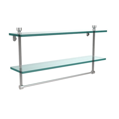 Foxtrot 22 in. L  x 12 in. H  x 5 in. W 2-Tier Clear Glass Bathroom Shelf with Towel Bar in Polished Chrome - Super Arbor