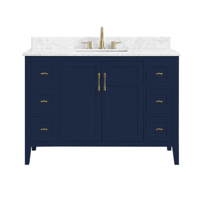 Sturgess 49 in. W x 22 in. D Bath Vanity in Navy Blue with Marble Vanity Top in Carrara White with White Basin - Super Arbor