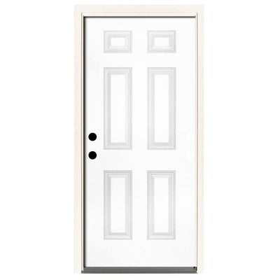 42 in. x 80 in. Premium 6 Panel Primed White Steel Prehung Front Door - Super Arbor