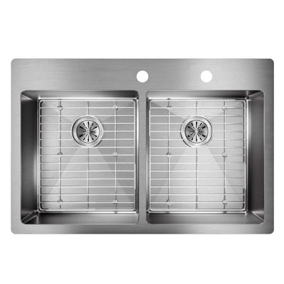 Crosstown Drop-In/Undermount Stainless Steel 33 in. 2-Hole Double Bowl Kitchen Sink with Bottom Grids - Super Arbor