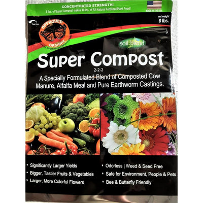 Soil Blend Super Compost 8 lbs. Concentrated 8 lbs. Bag makes 40 lbs. Organic Planting Mix, Plant Food and Soil Amendment - Super Arbor
