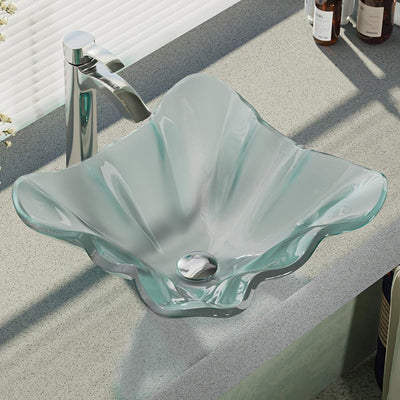 Glass Vessel Sink in Frosted with R9-7006 Faucet and Pop-Up Drain in Chrome - Super Arbor