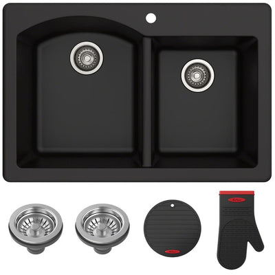 Forteza All-in-One Drop-In/Undermount Granite Composite 33 in. 1-Hole 60/40 Double Bowl Kitchen Sink in Black - Super Arbor