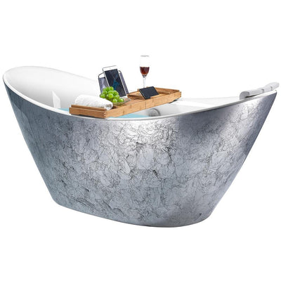 Freestanding 67 in. Acrylic Flatbottom Bathtub Modern Stand Alone Tub Luxurious SPA Tub in Glossy Silver - Super Arbor
