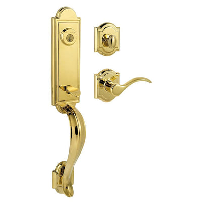 Prestige Avendale Single Cylinder Lifetime Polished Brass Door Handleset & Arch Rose Tobin Door Lever feat SmartKey - Super Arbor
