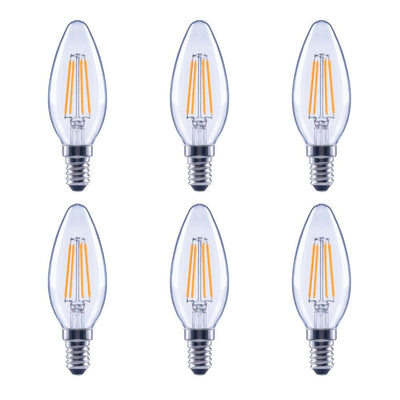 60-Watt Equivalent B11 Candelabra Glass Vintage Decorative Edison Filament Dimmable LED Light Bulb Daylight (6-Pack) - Super Arbor