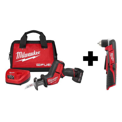 M12 FUEL 12-Volt Lithium-Ion Brushless Cordless HACKZALL Reciprocating Saw Kit with M12 3/8 in. Right Angle Drill - Super Arbor